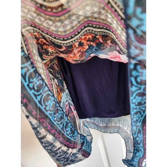 Beyond Capri OS Blue Silk Sleeveless cape blouse - Picture 4 of 5